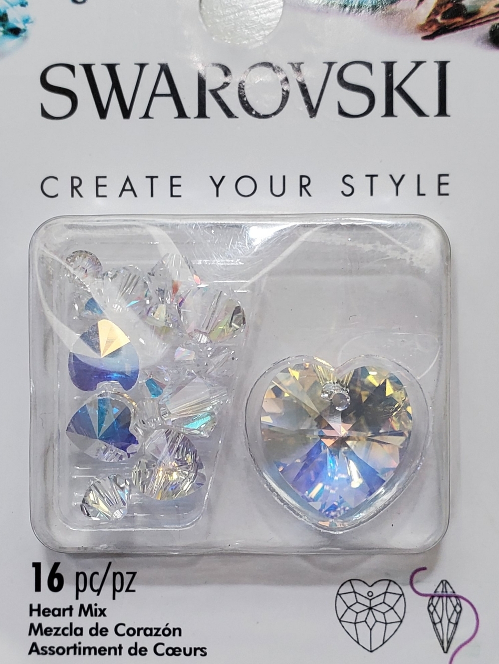 Swarovski AB DIY Iridescent Clear 6 Piece Heart Crystal Mix